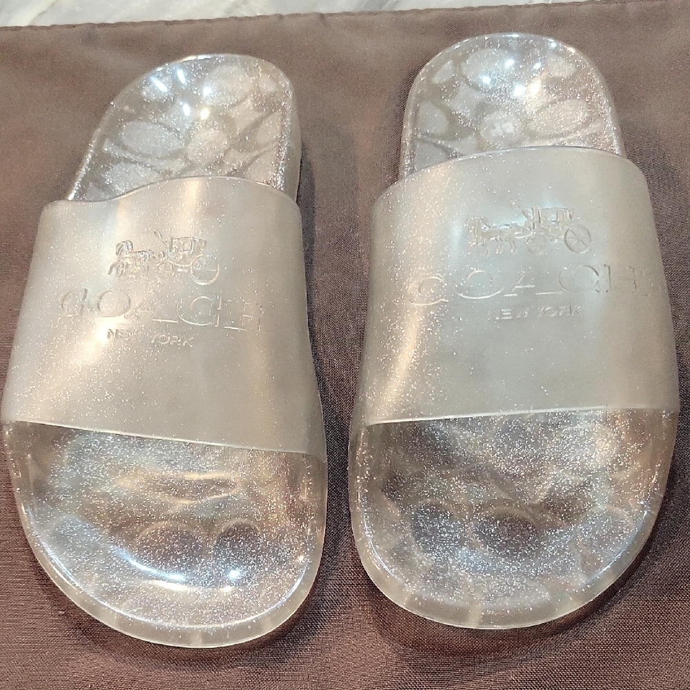 Coach Silver Glitter Slides Size 6